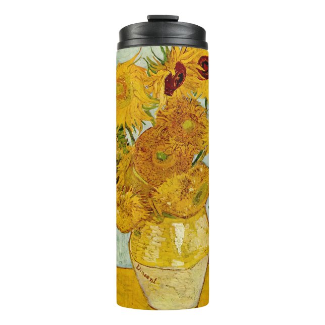 Vincent Van Gogh 12 Sunflowers Impressionist Thermal Tumbler (Front)