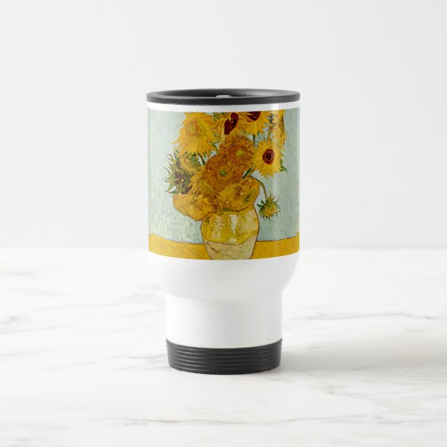 Vincent Van Gogh 12 Sunflowers Impressionist Travel Mug (Center)