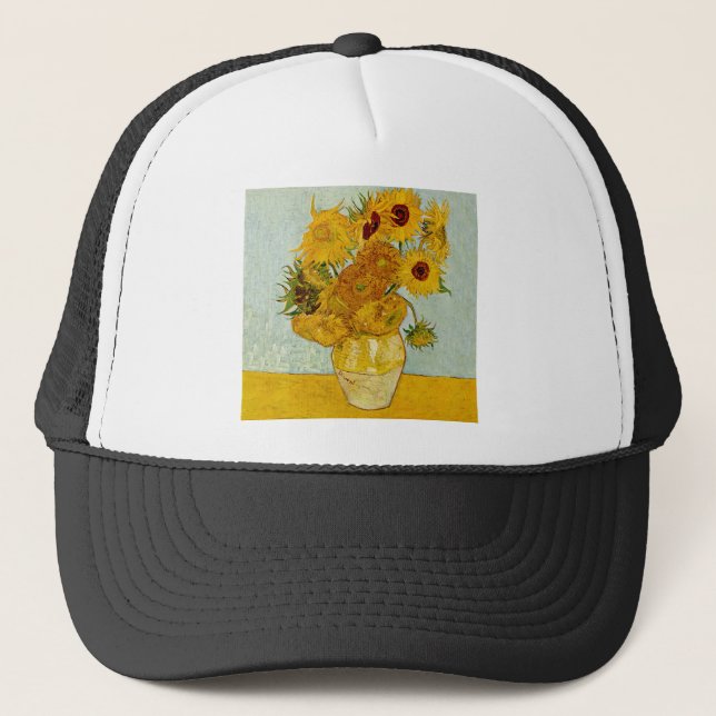 Vincent Van Gogh 12 Sunflowers Impressionist Trucker Hat (Front)