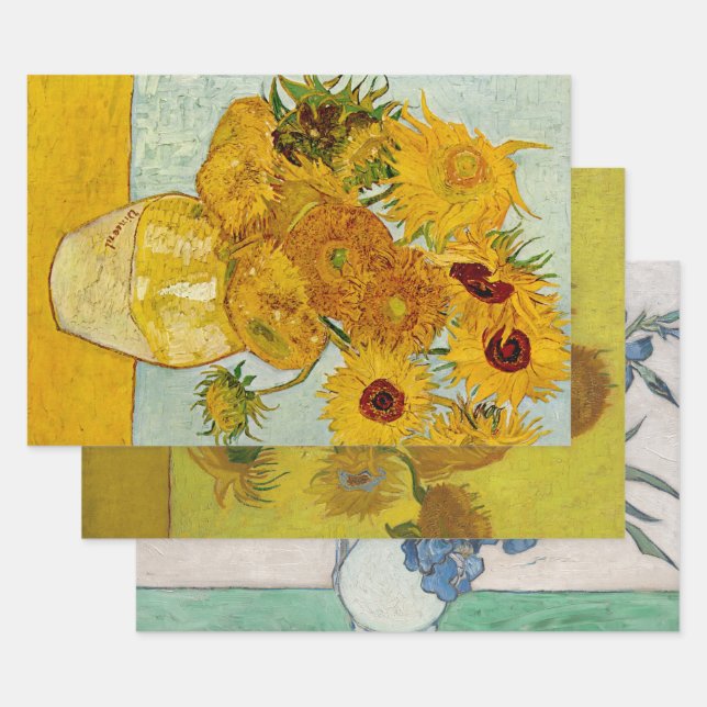 Vincent Van Gogh 12 Sunflowers Impressionist Wrapping Paper Sheet (Set)