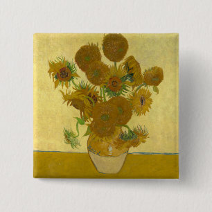 Vincent Van Gogh 15 Sunflowers Painting 15 Cm Square Badge