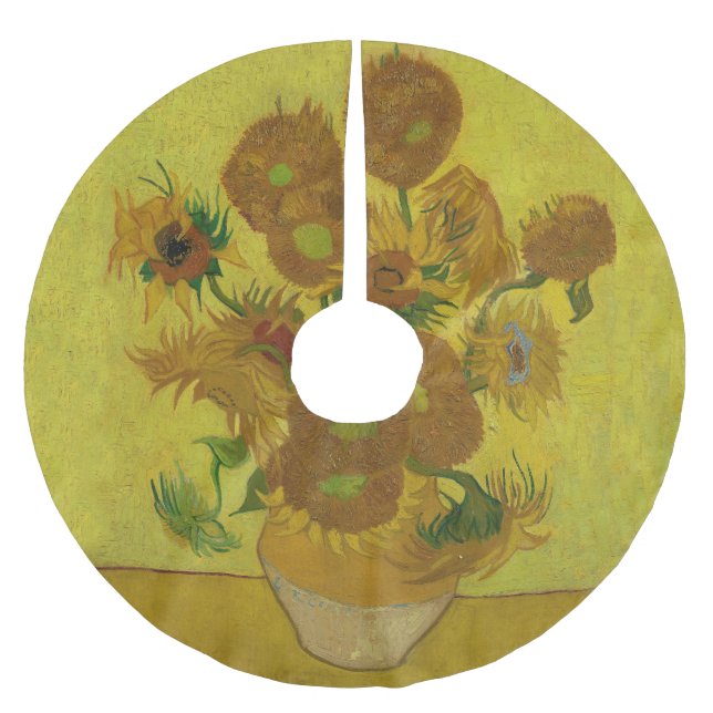 Vincent Van Gogh 15 Sunflowers Painting Brushed Polyester Tree Skirt (Front)