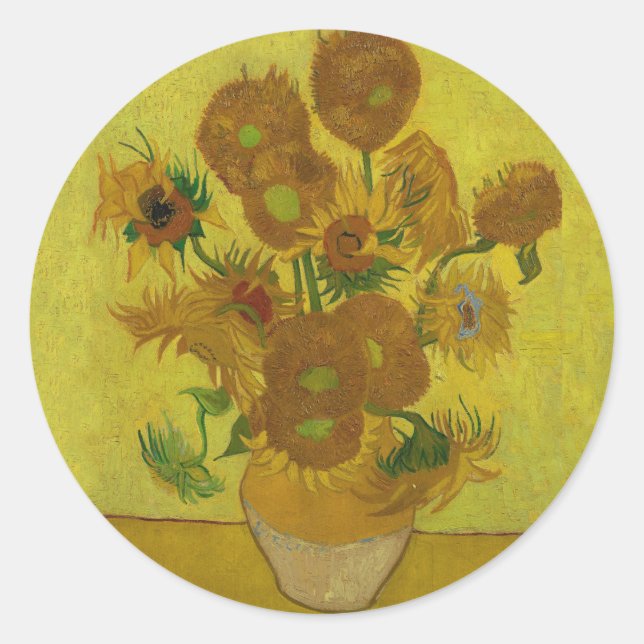 Vincent Van Gogh 15 Sunflowers Painting Classic Round Sticker (Front)