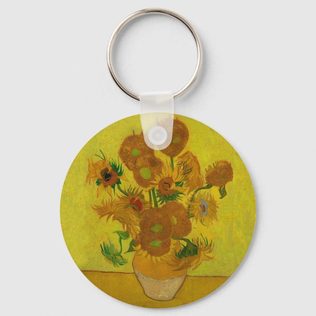 Vincent Van Gogh 15 Sunflowers Painting Key Ring (Front)