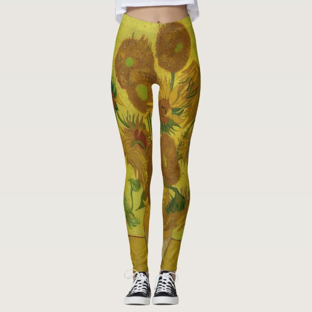 Vincent Van Gogh 15 Sunflowers Painting Leggings (Front)