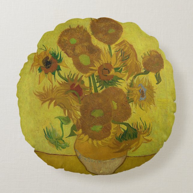 Vincent Van Gogh 15 Sunflowers Painting Round Cushion (Front)