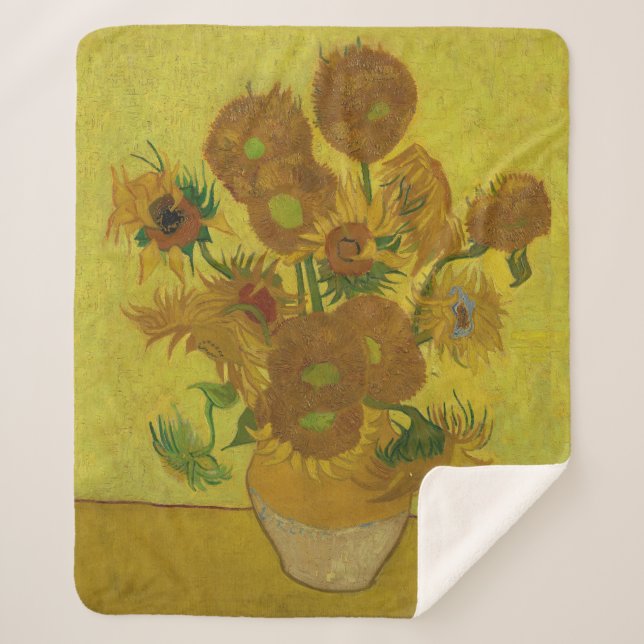 Vincent Van Gogh 15 Sunflowers Painting Sherpa Blanket (Front)