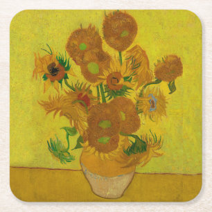 Vincent Van Gogh 15 Sunflowers Painting Square Paper Coaster