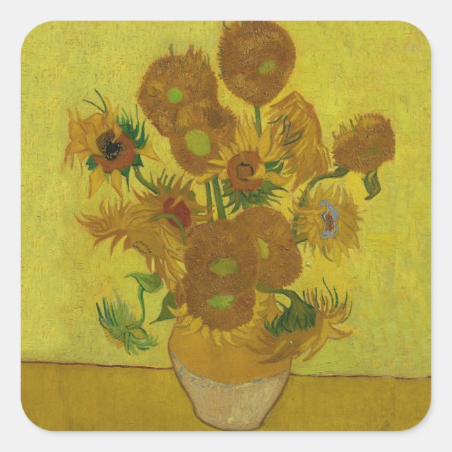Vincent Van Gogh 15 Sunflowers Painting Square Sticker (Front)