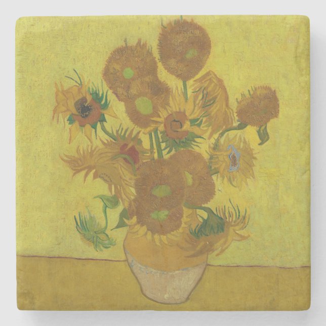 Vincent Van Gogh 15 Sunflowers Painting Stone Coaster (Front)