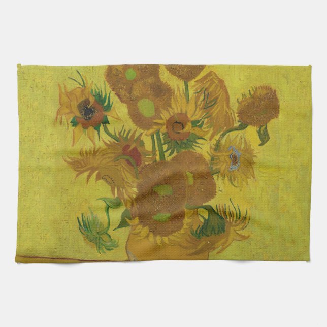 Vincent Van Gogh 15 Sunflowers Painting Tea Towel (Horizontal)