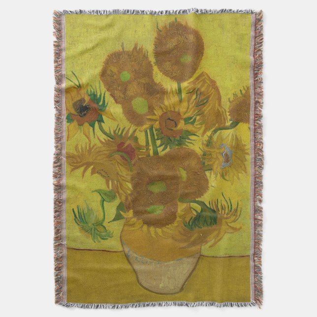 Vincent Van Gogh 15 Sunflowers Painting Throw Blanket (Front Vertical)