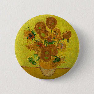 vincent van gogh 15 sunflowers vase painting 6 cm round badge