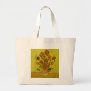 vincent van gogh 15 sunflowers vase painting large tote bag