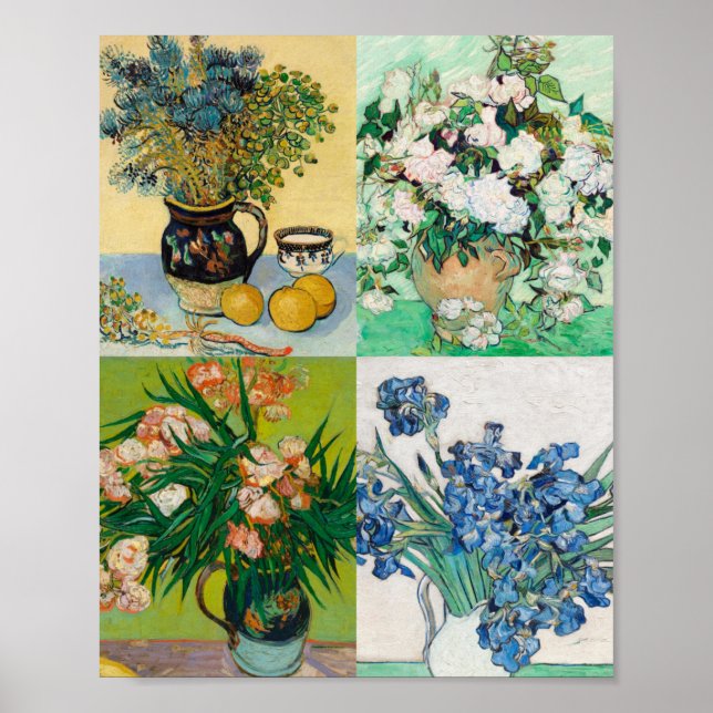 Vincent Van Gogh 1800s Flower Painting Collage  Poster (Front)