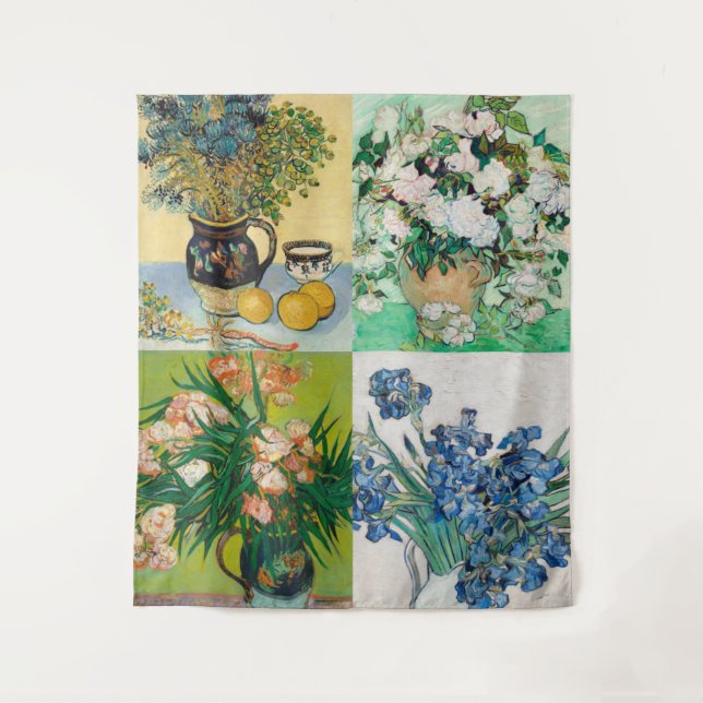 Vincent Van Gogh 1800s Flower Painting Collage Tapestry (Front)