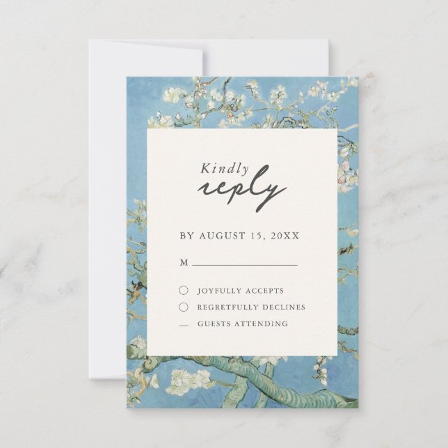 Vincent Van Gogh Almond Blossom Floral Wedding RSVP Card (Front)