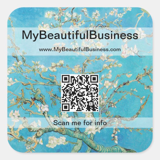 Vincent Van Gogh - Almond Blossom QR Code Square Sticker (Front)