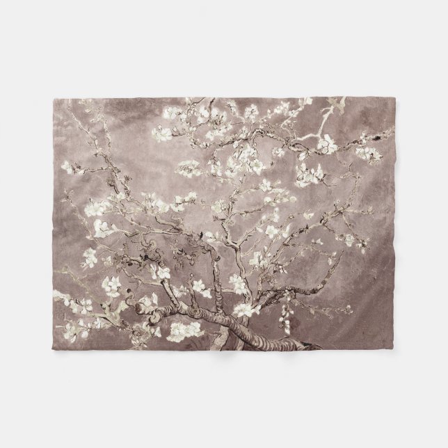 Vincent Van Gogh Almond Blossoms Beige Taupe Fleece Blanket (Front (Horizontal))