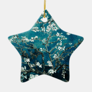 Vincent Van Gogh Almond Blossoms Dark Teal Ceramic Tree Decoration