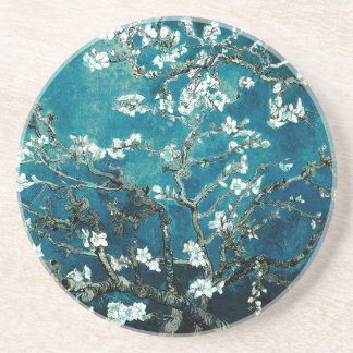 Vincent Van Gogh Almond Blossoms Dark Teal Coaster