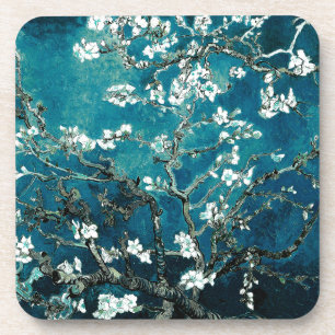 Vincent Van Gogh Almond Blossoms Dark Teal Coaster