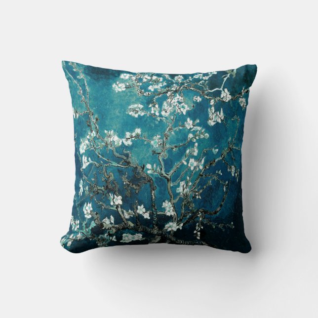 Vincent Van Gogh Almond Blossoms Dark Teal Cushion (Front)
