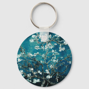 Vincent Van Gogh Almond Blossoms Dark Teal Key Ring