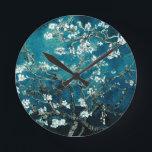 Vincent Van Gogh Almond Blossoms Dark Teal Round Clock<br><div class="desc">Artist: Vincent Van Gogh
Title: Almond Blossoms
altered colour</div>