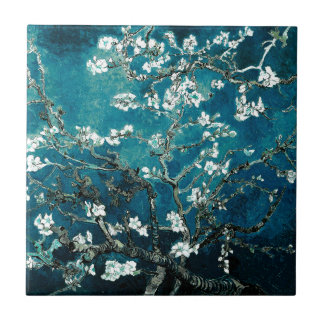 Vincent Van Gogh Almond Blossoms Dark Teal Tile