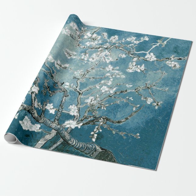 Vincent Van Gogh Almond Blossoms Soft Teal Wrapping Paper (Unrolled)