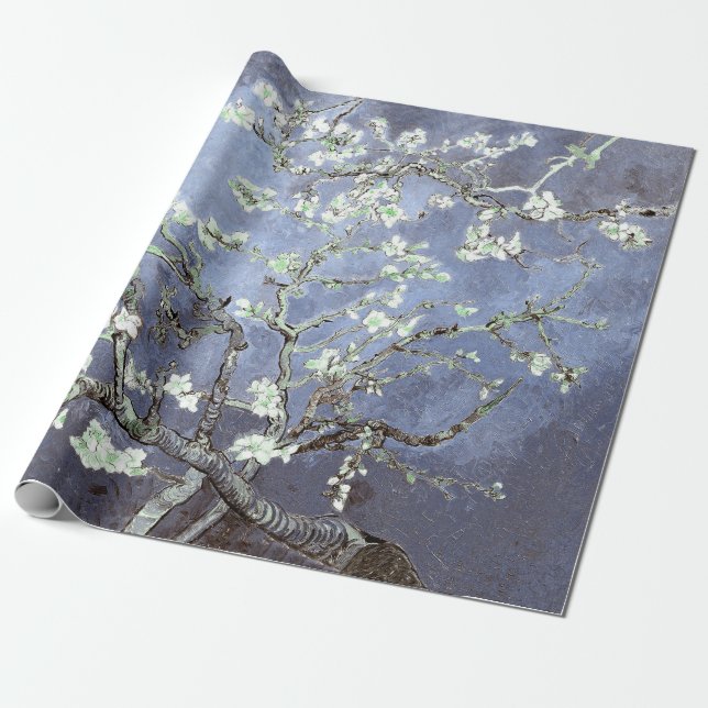 Vincent Van Gogh Almond Blossoms Steel Blue Wrapping Paper (Unrolled)