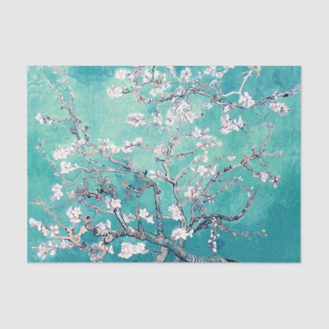 Vincent Van Gogh Almond Blossoms Turquoise Tissue Paper (Front)