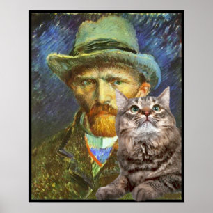 Vincent van Gogh and his cat Poster