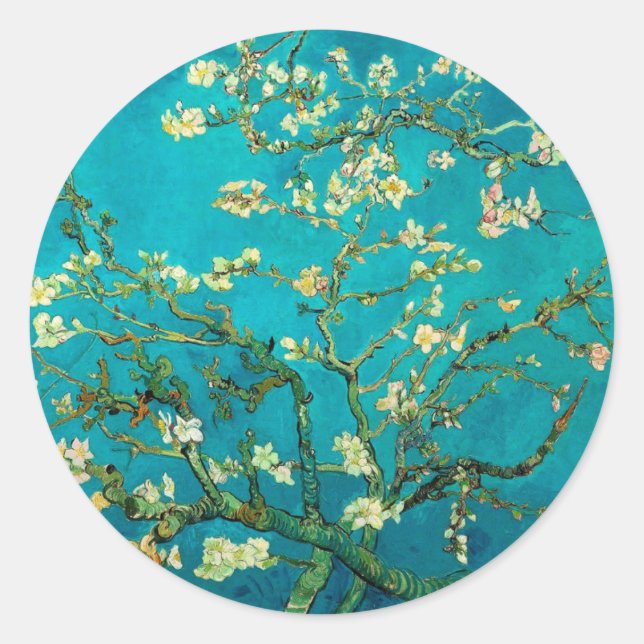 Vincent Van Gogh Blossoming Almond Tree Floral Art Classic Round Sticker (Front)