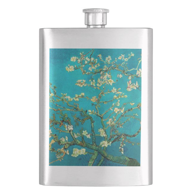 Vincent Van Gogh Blossoming Almond Tree Floral Art Hip Flask (Front)