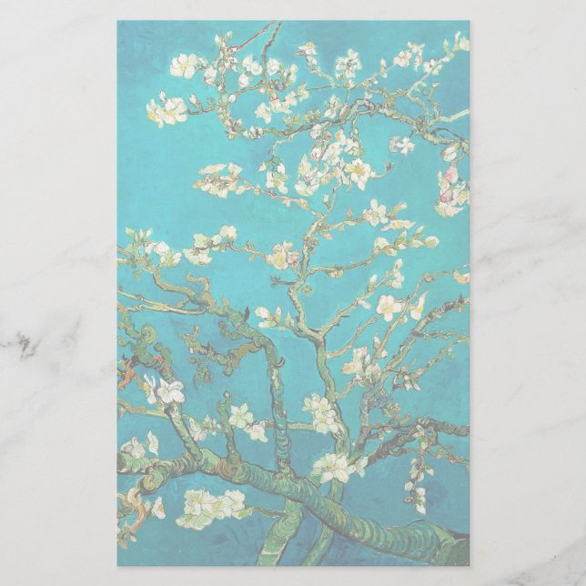 Vincent Van Gogh Blossoming Almond Tree Floral Art Stationery (Front)