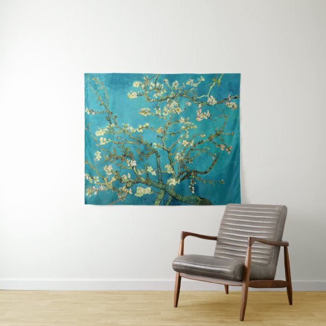 Vincent Van Gogh Blossoming Almond Tree Floral Art Tapestry (In Situ (Horizontal))