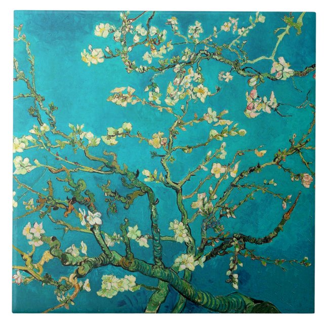 Vincent Van Gogh Blossoming Almond Tree Floral Art Tile (Front)