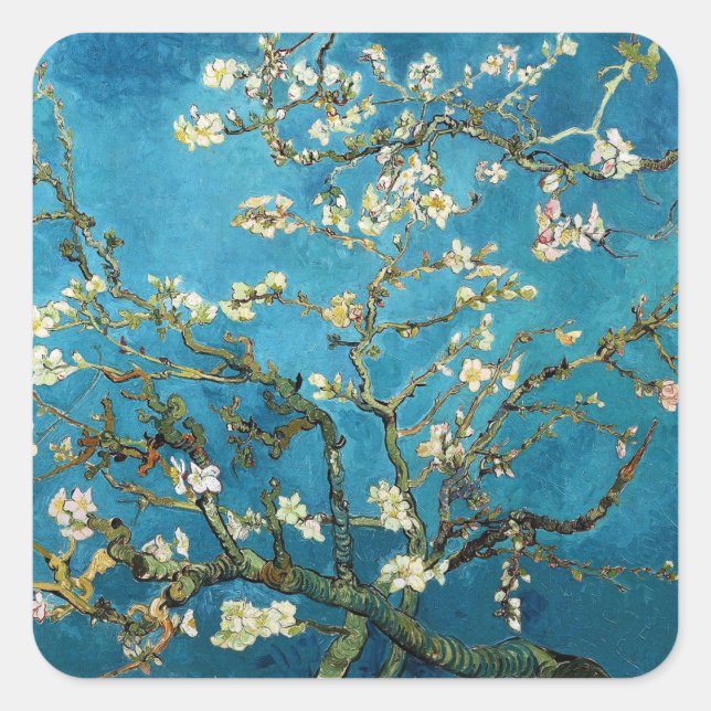 Vincent van Gogh, Blossoming Almond Tree Square Sticker (Front)
