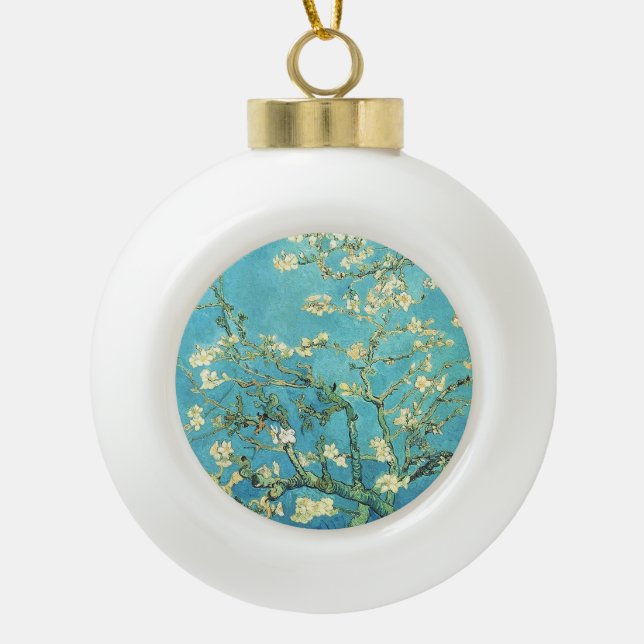 Vincent van Gogh Blossomong Almond Tree  Ceramic Ball Christmas Ornament (Front)