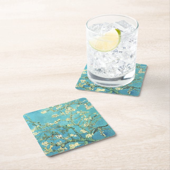 Vincent van Gogh Blossomong Almond Tree Square Paper Coaster (Insitu)