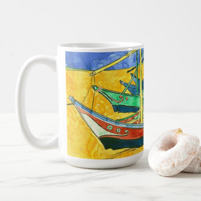 Vincent van Gogh Boats at Saintes-Marie watercol   Coffee Mug (With Donut)