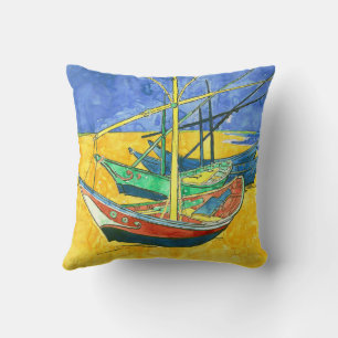 Vincent van Gogh Boats at Saintes-Marie watercol Cushion