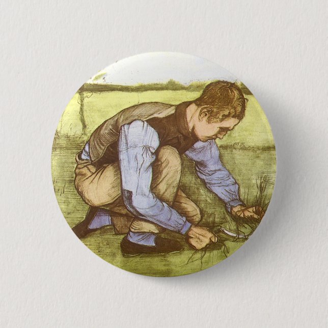 Vincent van Gogh - Boy Cutting Grass with Sickle 6 Cm Round Badge (Front)