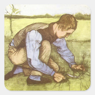 Vincent van Gogh - Boy Cutting Grass with Sickle Square Sticker