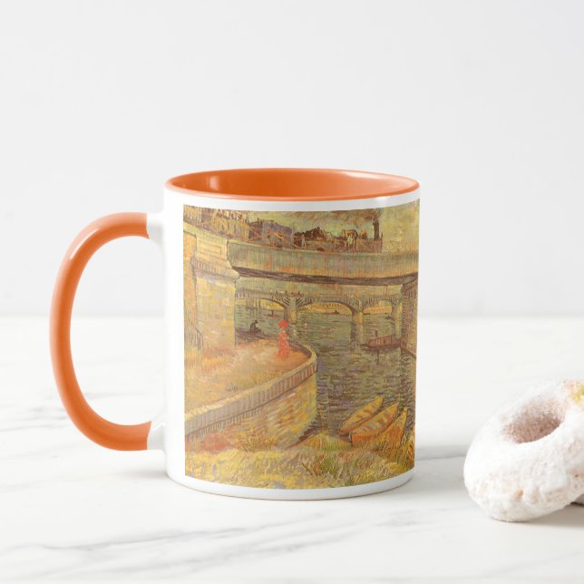 Vincent van Gogh Bridges Across the Seine Asnieres Mug (With Donut)