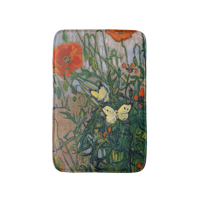 Vincent van Gogh - Butterflies and Poppies Bath Mat (Front Vertical)