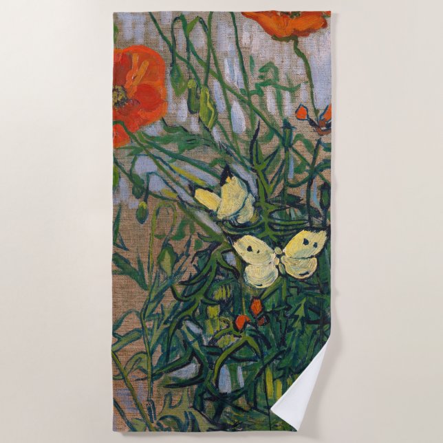 Vincent van Gogh - Butterflies and Poppies Beach Towel (Front)