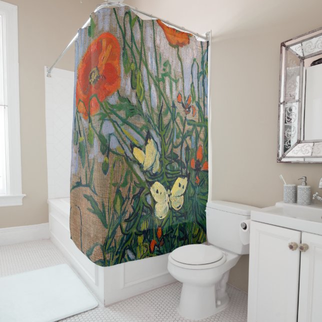Vincent van Gogh - Butterflies and Poppies Shower Curtain (In Situ)